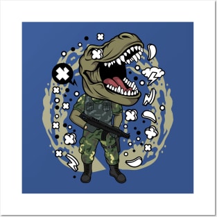 T Rex Army Illustration Posters and Art